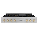 ZLINE Autograph Edition 48 in. Legacy Gas Rangetop with 7 Burners and Porcelain Cooktop in Satin Stainless Steel with Polished Gold Accents (RTSZ-48-G)
