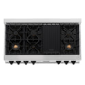 ZLINE Autograph Edition 48 in. Legacy Gas Rangetop with 7 Burners and Porcelain Cooktop in Satin Stainless Steel with Matte Black Accents (RTSZ-48-MB)