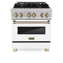 ZLINE Autograph Edition 30 in. 4.0 cu. ft. Legacy Dual Fuel Range with 4 Burner Gas Cooktop and Electric Convection Oven in Satin Stainless Steel with White Matte Door and Champagne Bronze Accents (RASZ-WM-30-CB)