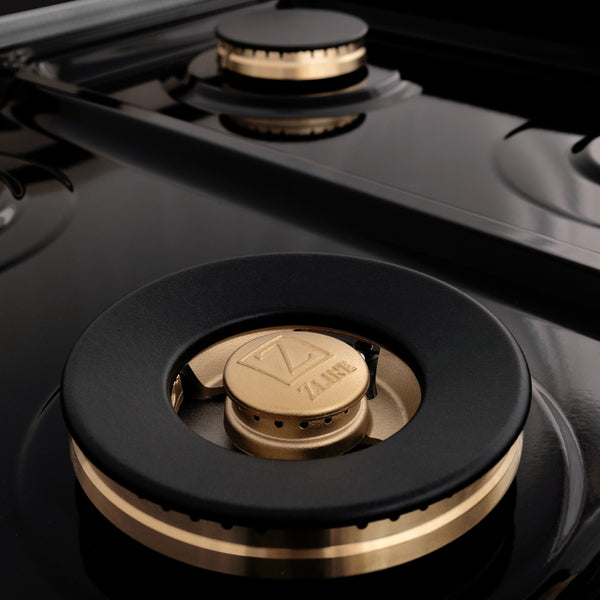ZLINE Autograph Edition 60 in. 7.4 cu. ft. Legacy Dual Fuel Range with 9 Burner Gas Cooktop and 2 Electric Convection Ovens in Satin Stainless Steel with White Matte Doors and Champagne Bronze Accents (RASZ-WM-60-CB)