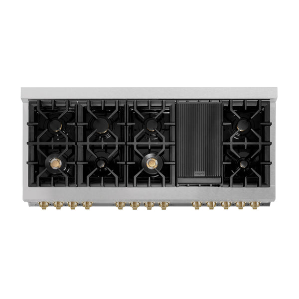 ZLINE Autograph Edition 60 in. 7.4 cu. ft. Legacy Dual Fuel Range with 9 Burner Gas Cooktop and 2 Electric Convection Ovens in Satin Stainless Steel with White Matte Doors and Champagne Bronze Accents (RASZ-WM-60-CB)
