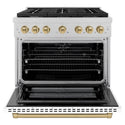 ZLINE Autograph Edition 36 in. 5.2 cu. ft. Paramount Dual Fuel Range with 6 Burner Gas Cooktop and Electric Convection Oven in Satin Stainless Steel with White Matte Door and Champagne Bronze Accents (SDRSZ-WM-36-CB)
