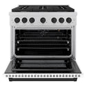 ZLINE Autograph Edition 36 in. 5.2 cu. ft. Paramount Gas Range with 6 Burner Cooktop and Convection Gas Oven in Satin Stainless Steel with White Matte Door and Matte Black Accents (SGRSZ-WM-36-MB)