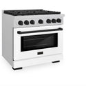 ZLINE Autograph Edition 36 in. 5.2 cu. ft. Paramount Gas Range with 6 Burner Cooktop and Convection Gas Oven in Satin Stainless Steel with White Matte Door and Matte Black Accents (SGRSZ-WM-36-MB)