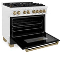 ZLINE Autograph Edition 36 in. 4.6 cu. ft. Legacy Dual Fuel Range with 6 Burner Gas Cooktop and Electric Convection Oven in Satin Stainless Steel with Black Matte Door and Champagne Bronze Accents (RASZ-BLM-36-CB)