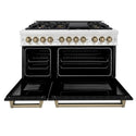 ZLINE Autograph Edition 48 in. 6.0 cu. ft. Legacy Dual Fuel Range with 7 Burner Gas Cooktop and 2 Electric Ovens in Satin Stainless Steel with Black Matte Doors and Champagne Bronze Accents (RASZ-BLM-48-CB)