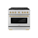 ZLINE Autograph Edition 36 in. 5.2 cu. ft. Paramount Dual Fuel Range with 6 Burner Gas Cooktop and Electric Convection Oven in Stainless Steel with Champagne Bronze Accents (SDRZ-36-CB)