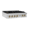ZLINE Autograph Edition 36 in. Legacy Gas Rangetop with 6 Burners and Porcelain Cooktop in Stainless Steel with Champagne Bronze Accents (RTZ-36-CB)