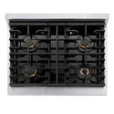 ZLINE Autograph Edition 30 in. 4.2 cu. ft. Paramount Gas Range with 4 Burner Cooktop and Convection Gas Oven in Stainless Steel with White Matte Door and Champagne Bronze Accents (SGRZ-WM-30-CB)