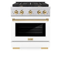 ZLINE Autograph Edition 30 in. 4.2 cu. ft. Paramount Gas Range with 4 Burner Cooktop and Convection Gas Oven in Stainless Steel with White Matte Door and Polished Gold Accents (SGRZ-WM-30-G)