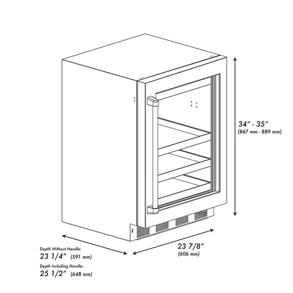 ZLINE Autograph Edition 24 in. Touchstone 151 Can Beverage Fridge with Black Stainless Steel Glass Door and Polished Gold Helix Handle (RBSOZ-BS-24-KG)