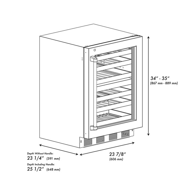 ZLINE Autograph Edition 24 in. Touchstone Dual Zone 44 Bottle Wine Cooler with Black Stainless Steel Glass Door and Champagne Bronze Helix Handle (RWDOZ-BS-24-KCB)