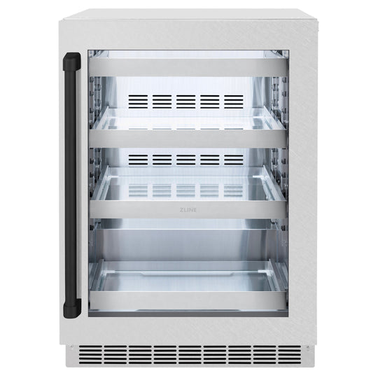 ZLINE Autograph Edition 24 in. Touchstone 151 Can Beverage Fridge With Satin Stainless Steel Glass Door And Matte Black Handle (RBSOZ-SN-24-MB)