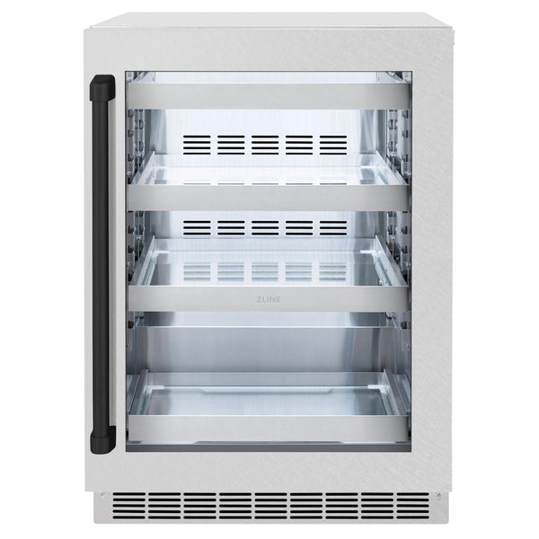 ZLINE Autograph Edition 24 in. Touchstone 151 Can Beverage Fridge With Satin Stainless Steel Glass Door And Matte Black Handle (RBSOZ-SN-24-MB)