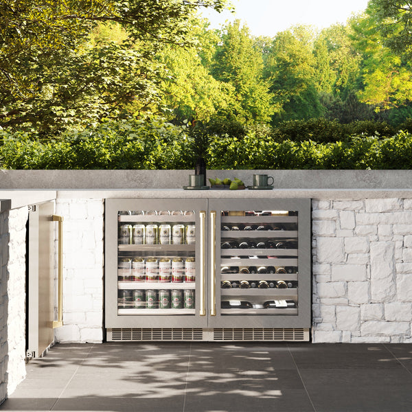 ZLINE Autograph Edition 24 in. Touchstone Dual Zone 44 Bottle Wine Cooler with Satin Stainless Steel Glass Door and Champagne Bronze Handle (RWDOZ-SN-24-CB)