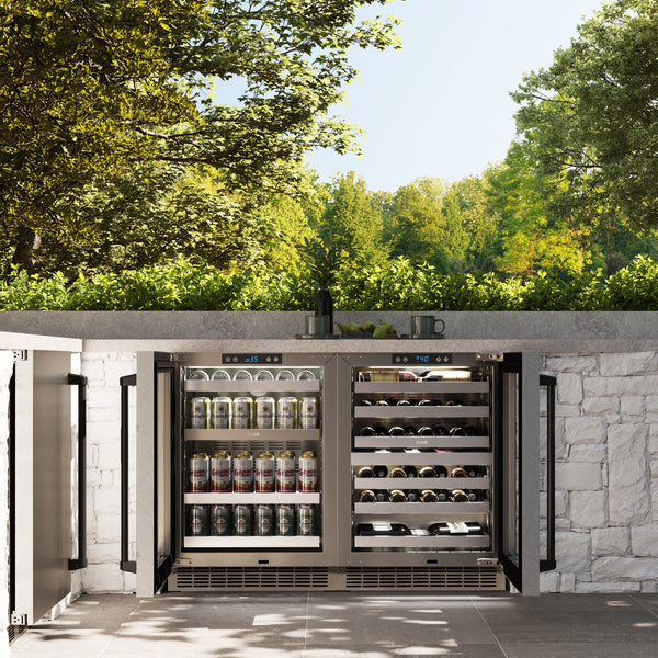 ZLINE Autograph Edition 24 in. Touchstone Dual Zone 44 Bottle Wine Cooler with Satin Stainless Steel Glass Door and Matte Black Handle (RWDOZ-SN-24-MB)