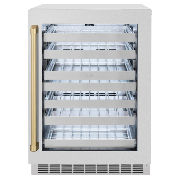 ZLINE Autograph Edition 24 in. Touchstone Dual Zone 44 Bottle Wine Cooler with Satin Stainless Steel Glass Door and Champagne Bronze Handle (RWDOZ-SN-24-CB)