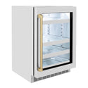 ZLINE Autograph Edition 24 in. Touchstone 151 Can Beverage Fridge With Stainless Steel Glass Door And Champagne Bronze Handle (RBSOZ-GS-24-CB) side, door closed.