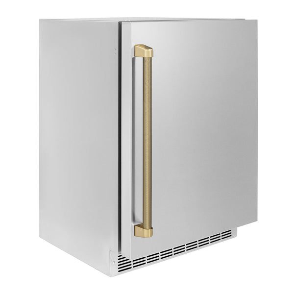 ZLINE Autograph Edition 24 in. Touchstone 151 Can Beverage Fridge with Solid Stainless Steel Door and Champagne Bronze Helix Handle (RBSOZ-ST-24-KCB)