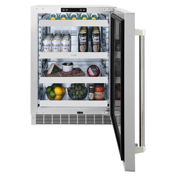 ZLINE Autograph Edition 24 in. Touchstone 151 Can Beverage Fridge with Solid Stainless Steel Door and Polished Nickel Helix Handle (RBSOZ-ST-24-KPN)
