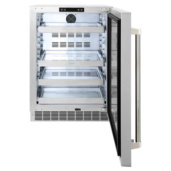 ZLINE Autograph Edition 24 in. Touchstone 151 Can Beverage Fridge with Solid Stainless Steel Door and Polished Nickel Helix Handle (RBSOZ-ST-24-KPN)