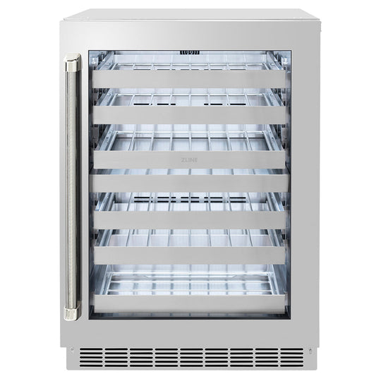 ZLINE Autograph Edition 24 in. Touchstone Dual Zone 44 Bottle Wine Cooler with Stainless Steel Glass Door and Polished Nickel Helix Handle (RWDOZS-24-KPN)