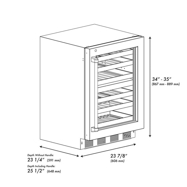 ZLINE Autograph Edition 24 in. Touchstone Dual Zone 44 Bottle Wine Cooler With Stainless Steel Glass Door And Matte Black Handle (RWDOZ-GS-24-MB)