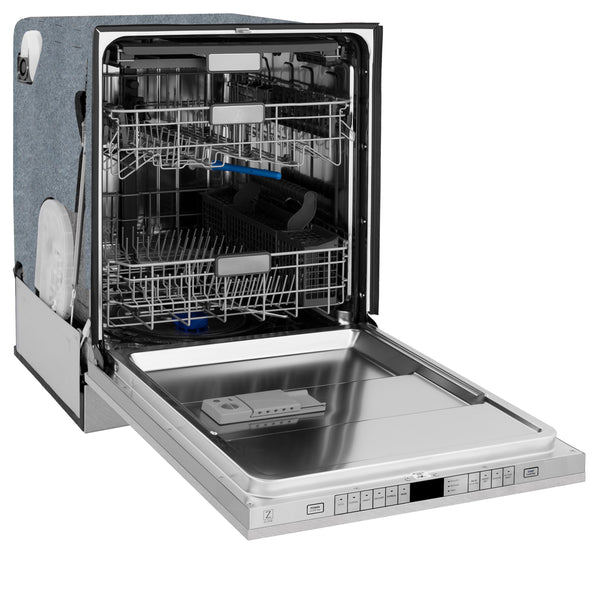 ZLINE Autograph Edition 24" Monument Series 3rd Rack Top Touch Control Tall Tub Dishwasher in Fingerprint Resistant Stainless Steel with Champagne Bronze Handle, 45dBa (DWMTZ-SN-24-CB)
