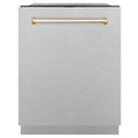 ZLINE Autograph Edition 24" Monument Series 3rd Rack Top Touch Control Tall Tub Dishwasher in Fingerprint Resistant Stainless Steel with Polished Gold Handle, 45dBa (DWMTZ-SN-24-G)