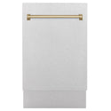 ZLINE Autograph Edition 18” Tallac Series 3rd Rack Top Control Built-In Dishwasher in Fingerprint Resistant Stainless Steel with Champagne Bronze Handle, 51dBa (DWVZ-SN-18-CB)