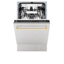 ZLINE Autograph Edition 18” Tallac Series 3rd Rack Top Control Built-In Dishwasher in Fingerprint Resistant Stainless Steel with Polished Gold Handle, 51dBa (DWVZ-SN-18-G)