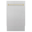 ZLINE Autograph Edition 18” Tallac Series 3rd Rack Top Control Built-In Dishwasher in Fingerprint Resistant Stainless Steel with Polished Gold Handle, 51dBa (DWVZ-SN-18-G)