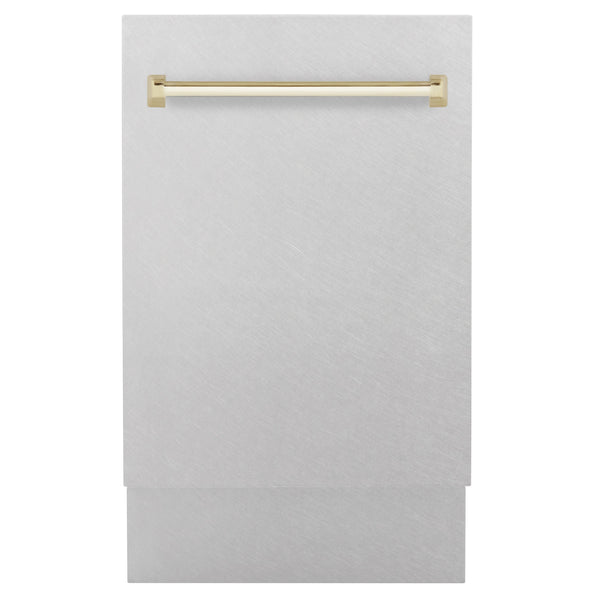 ZLINE Autograph Edition 18” Tallac Series 3rd Rack Top Control Built-In Dishwasher in Fingerprint Resistant Stainless Steel with Polished Gold Handle, 51dBa (DWVZ-SN-18-G)