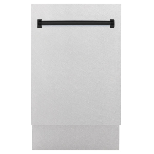 ZLINE Autograph Edition 18” Tallac Series 3rd Rack Top Control Built-In Dishwasher in Fingerprint Resistant Stainless Steel with Matte Black Handle, 51dBa (DWVZ-SN-18-MB)
