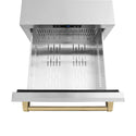 ZLINE Autograph Edition 24 in. Touchstone 168 Can Outdoor-Rated Dual Refrigerator Drawer with Satin Stainless Steel Doors and Champagne Bronze Handles (RDSOZ-SN-24-CB)