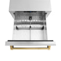 ZLINE Autograph Edition 24 in. Touchstone 168 Can Outdoor-Rated Dual Refrigerator Drawer with Satin Stainless Steel Doors and Polished Gold Handles (RDSOZ-SN-24-G)