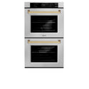 ZLINE 30 in. Autograph Edition Professional True Convection Double Wall Oven with Air Fry and Self Clean in Satin Stainless Steel with Champagne Bronze Handles (WADSZ-30-CB)