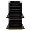 ZLINE Autograph Edition 30 in. Professional True Convection Double Wall Oven with Air Fry and Self Clean in Satin Stainless Steel with Champagne Bronze Helix Handles (WADSZ-30-KCB)