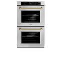 ZLINE Autograph Edition 30 in. Professional True Convection Double Wall Oven with Air Fry and Self Clean in Satin Stainless Steel with Polished Gold Helix Handles (WADSZ-30-KG)