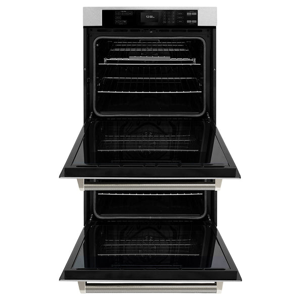 ZLINE Autograph Edition 30 in. Professional True Convection Double Wall Oven with Air Fry and Self Clean in Satin Stainless Steel with Polished Nickel Helix Handles (WADSZ-30-KPN)
