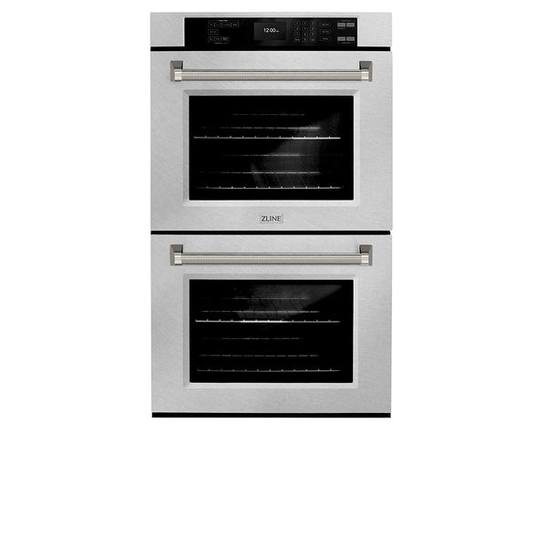 ZLINE Autograph Edition 30 in. Professional True Convection Double Wall Oven with Air Fry and Self Clean in Satin Stainless Steel with Polished Nickel Helix Handles (WADSZ-30-KPN)