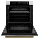ZLINE Autograph Edition 30 in. Professional True Convection Single Wall Oven with Air Fry and Self Clean in Satin Stainless Steel with Polished Gold Helix Handle (WASSZ-30-KG)