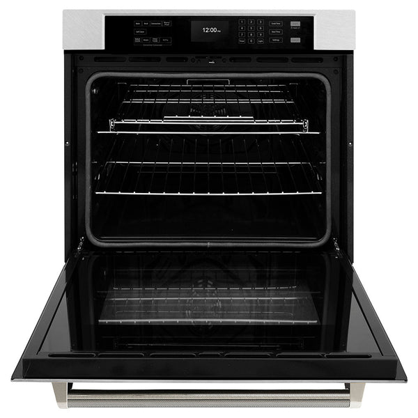 ZLINE Autograph Edition 30 in. Professional True Convection Single Wall Oven with Air Fry and Self Clean in Satin Stainless Steel with Polished Nickel Helix Handle (WASSZ-30-KPN)