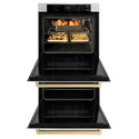 ZLINE 30 in. Autograph Edition Professional True Convection Double Wall Oven with Air Fry and Self Clean in Satin Stainless Steel with White Matte Doors and Champagne Bronze Handles (WADSZ-WM-30-CB)