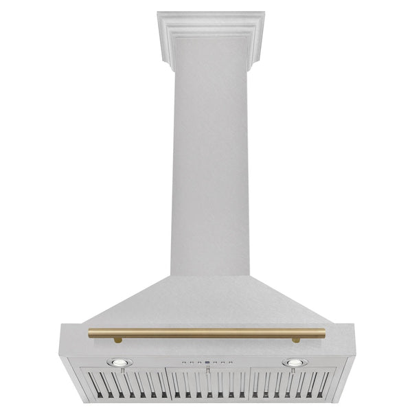 ZLINE 30 in. Autograph Edition Convertible Fingerprint Resistant Satin Stainless Steel Range Hood with Champagne Bronze Handle (KB4SNZ-30-CB)