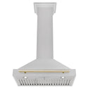 ZLINE 30 in. Autograph Edition Convertible Fingerprint Resistant Satin Stainless Steel Range Hood with Polished Gold Handle (KB4SNZ-30-G)