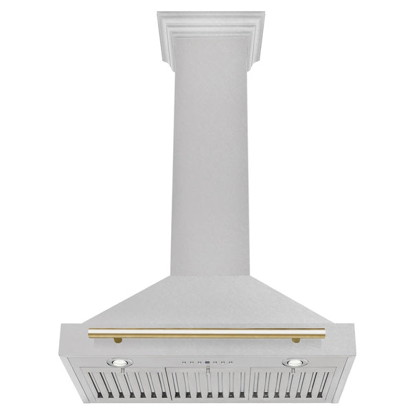 ZLINE 30 in. Autograph Edition Convertible Fingerprint Resistant Satin Stainless Steel Range Hood with Polished Gold Handle (KB4SNZ-30-G)