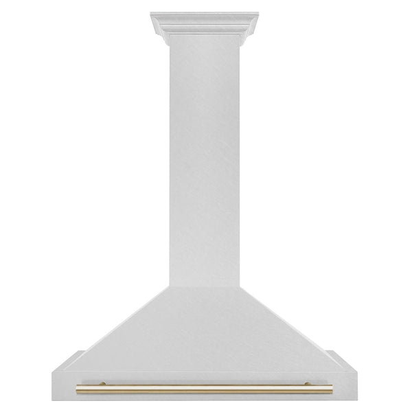 ZLINE 36 in. Autograph Edition Convertible Fingerprint Resistant Satin Stainless Steel Range Hood with Polished Gold Handle (KB4SNZ-36-G)