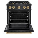 ZLINE Autograph Edition 30 in. 4.2 cu. ft. Select Gas Range with 4 Burner Cooktop and Convection Gas Oven in Black Stainless Steel and Polished Gold Accents (HGRBZ-30-G)