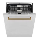 ZLINE Autograph Edition 24 in. Monument Series 3rd Rack Top Touch Control Tall Tub Dishwasher in Stainless Steel with Champagne Bronze Handle, 45dBa (DWMTZ-304-24-CB)